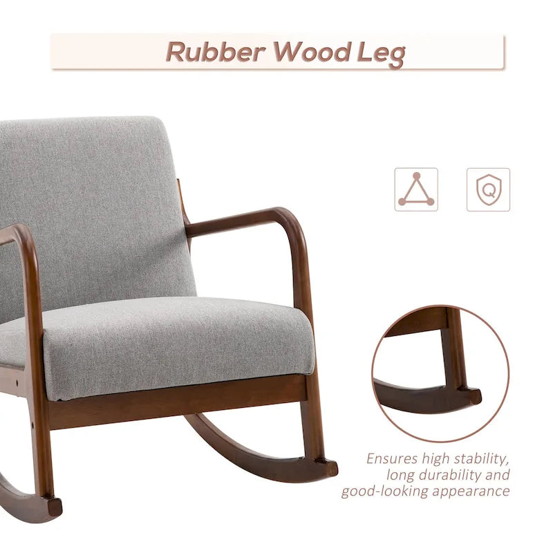 Fauteuil à bascule moderne gris à dossier haut de 64,3 cm avec base en bois massif
