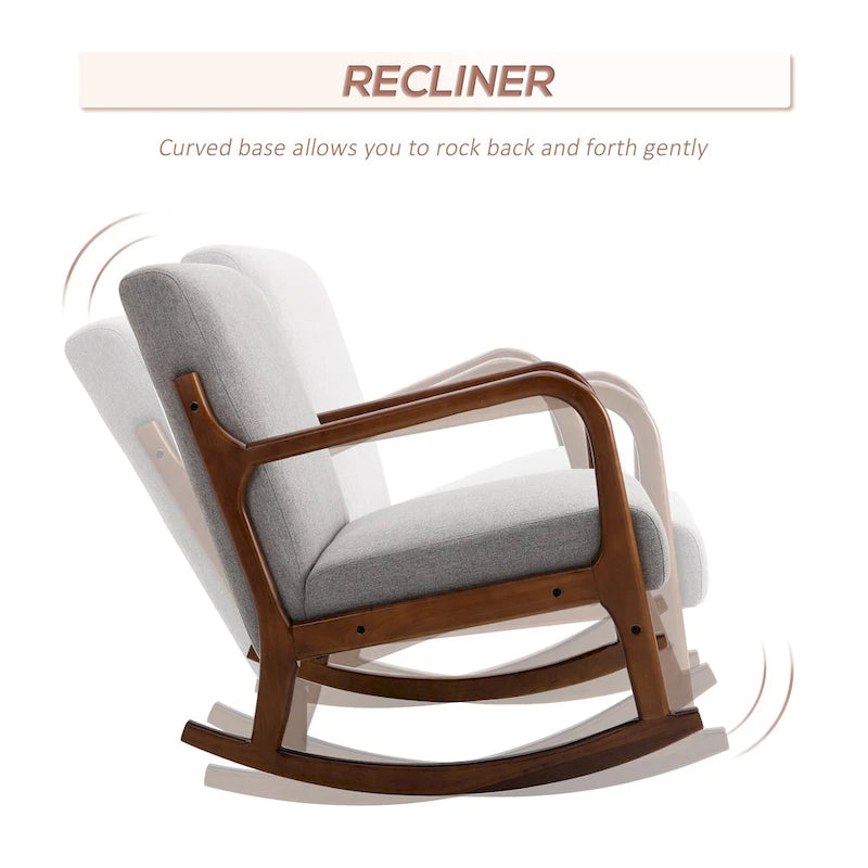 Fauteuil à bascule moderne gris à dossier haut de 64,3 cm avec base en bois massif