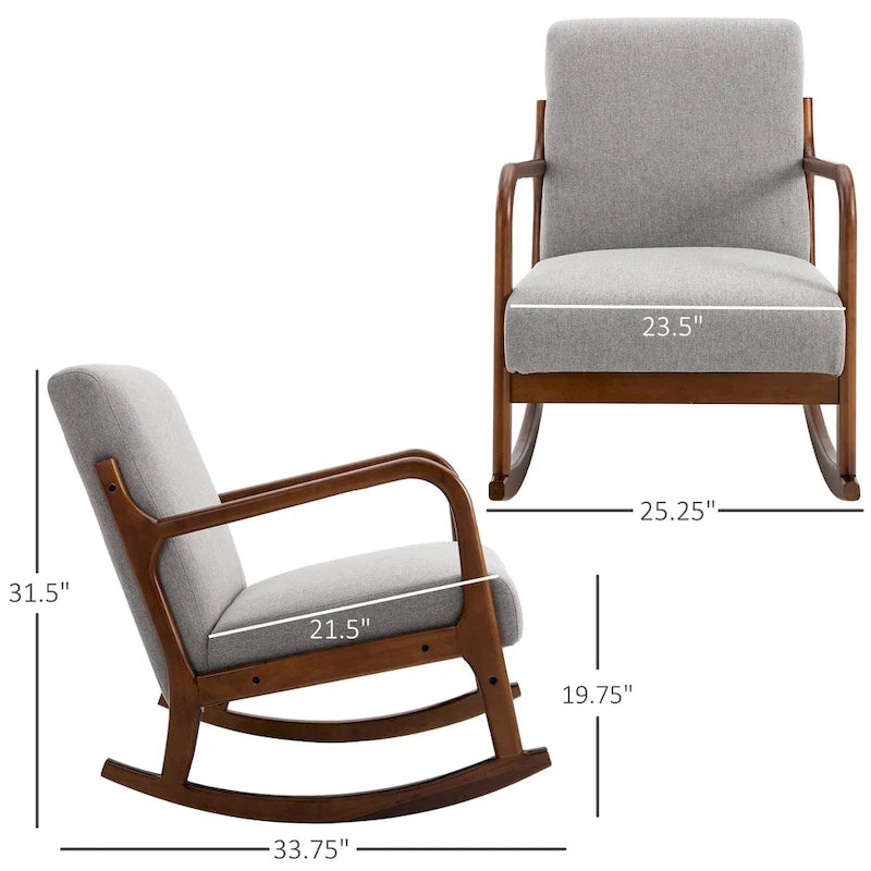 Fauteuil à bascule moderne gris à dossier haut de 64,3 cm avec base en bois massif