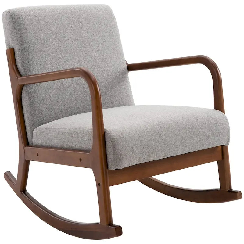 Fauteuil à bascule moderne gris à dossier haut de 64,3 cm avec base en bois massif