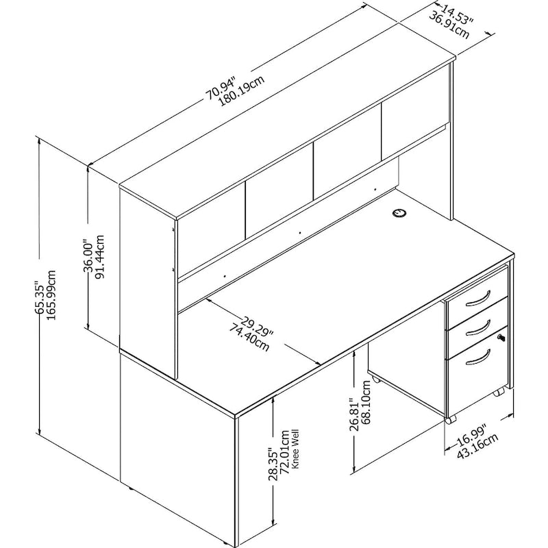 Bureau avec surmeuble et tiroirs