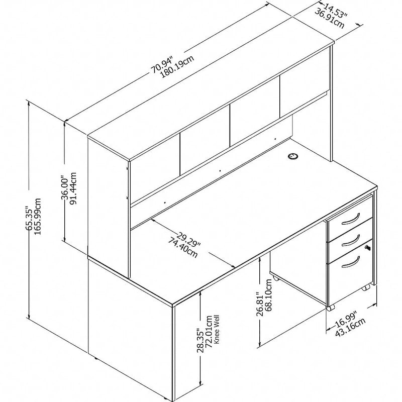 Bureau avec surmeuble et tiroirs