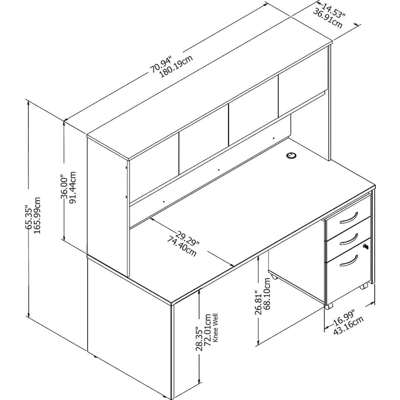 Bureau avec surmeuble et tiroirs