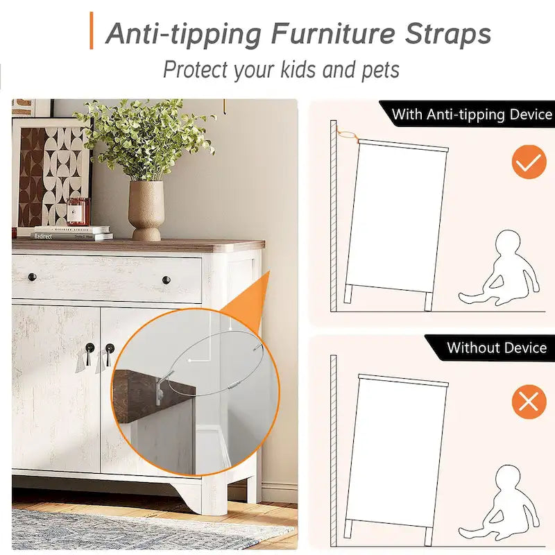 Meuble TV de ferme de 150 cm pour téléviseur de 65 pouces, meuble de divertissement en bois avec 2 tiroirs et placards de rangement, étagères réglables