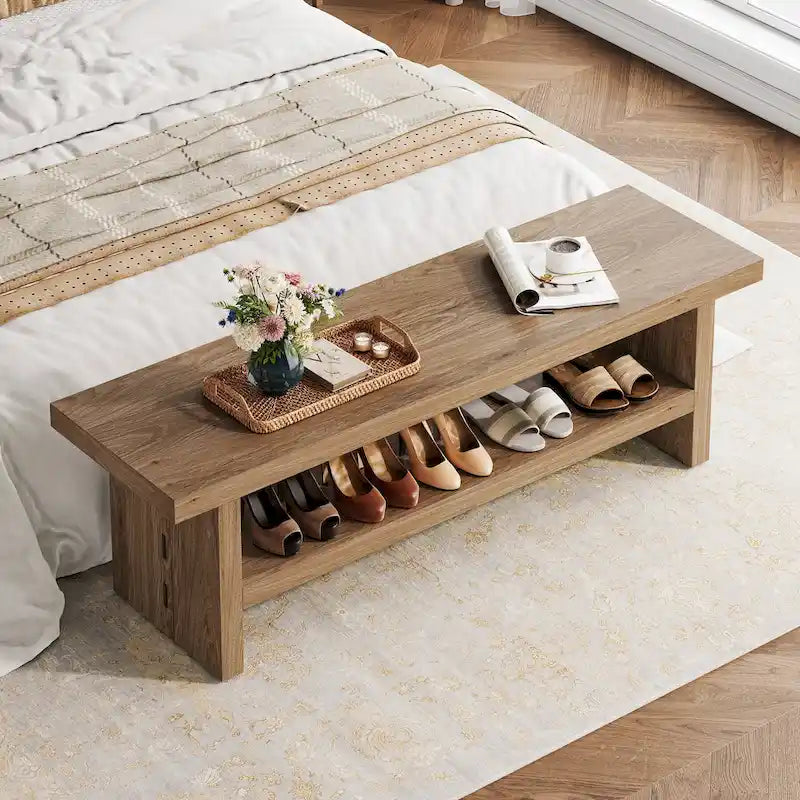 Banc à chaussures, Banc d'entrée pour vestibule, salon, Chêne marron
