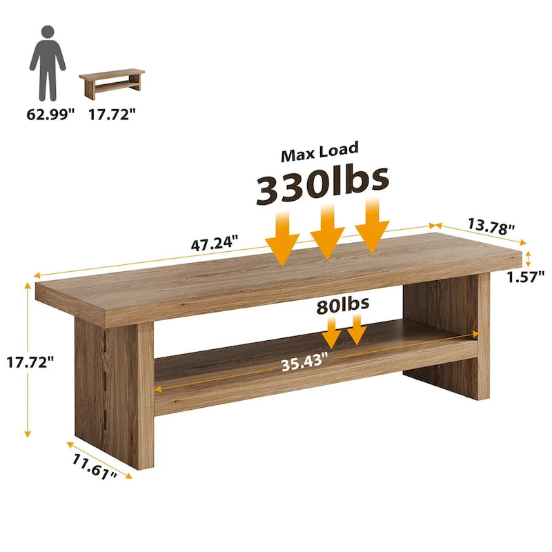Banc à chaussures, Banc d'entrée pour vestibule, salon, Chêne marron