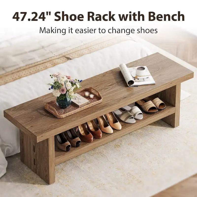 Banc à chaussures, Banc d'entrée pour vestibule, salon, Chêne marron