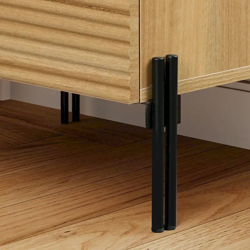 Table de chevet cannelée avec station de recharge, table d'appoint moderne à 2 tiroirs
