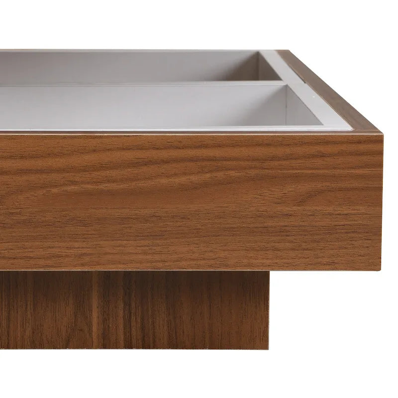 Table basse carrée à 2 niveaux rotative à 360° avec 3 plateaux amovibles