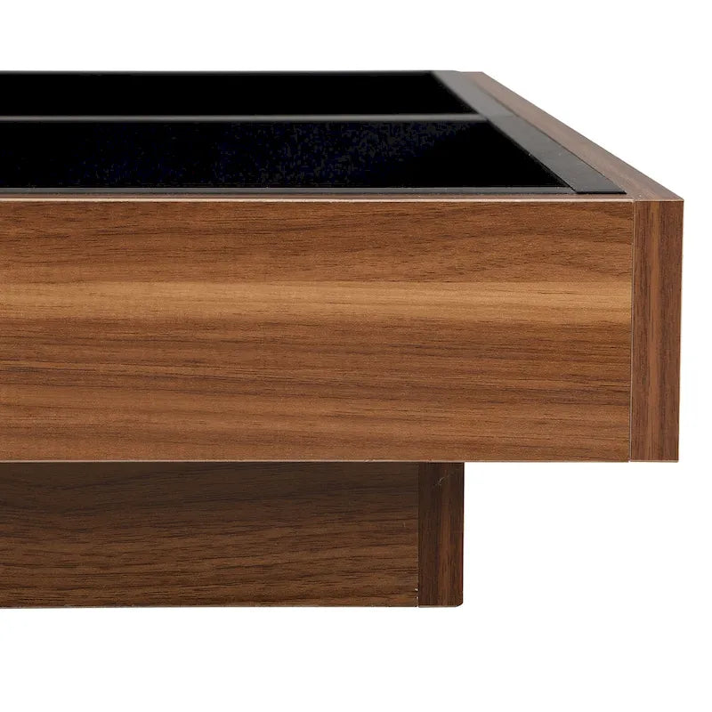 Table basse carrée à 2 niveaux rotative à 360° avec 3 plateaux amovibles