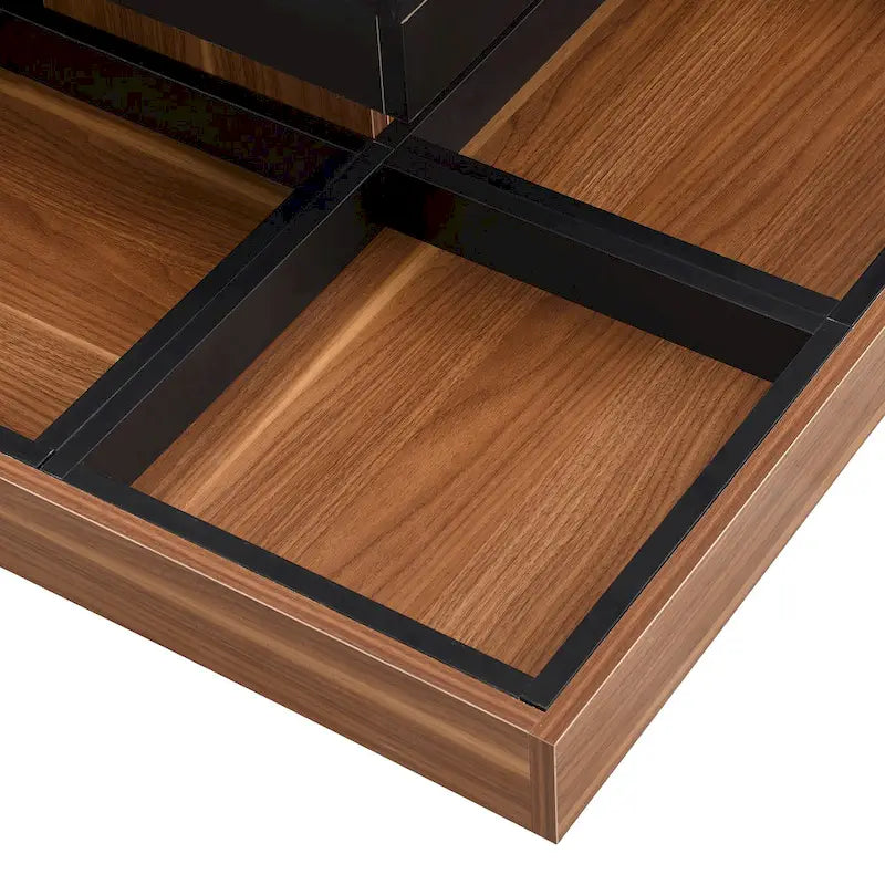 Table basse carrée à 2 niveaux rotative à 360° avec 3 plateaux amovibles
