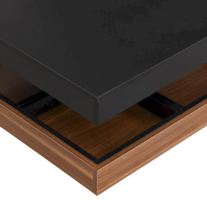 Table basse carrée à 2 niveaux rotative à 360° avec 3 plateaux amovibles