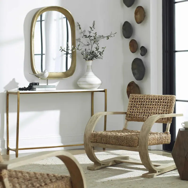 Console en marbre - 120 cm - Blanc et or