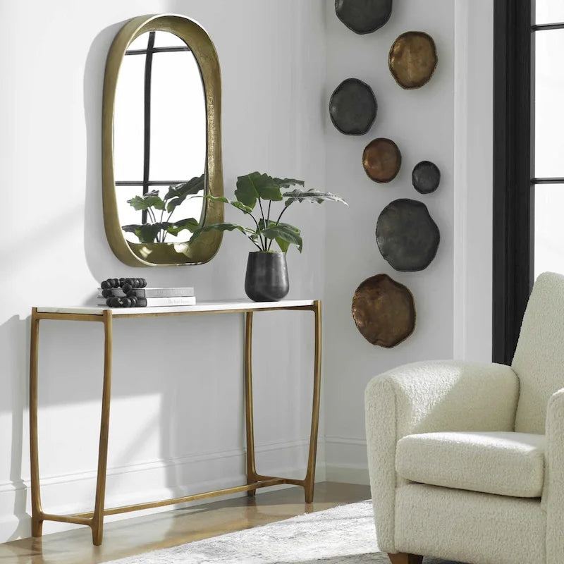 Console en marbre - 120 cm - Blanc et or