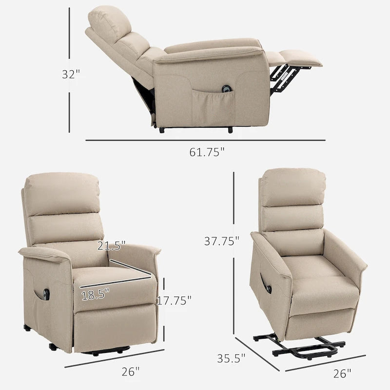 Fauteuil inclinable électrique pour personnes âgées, réglable en tissu, avec télécommande et poches latérales