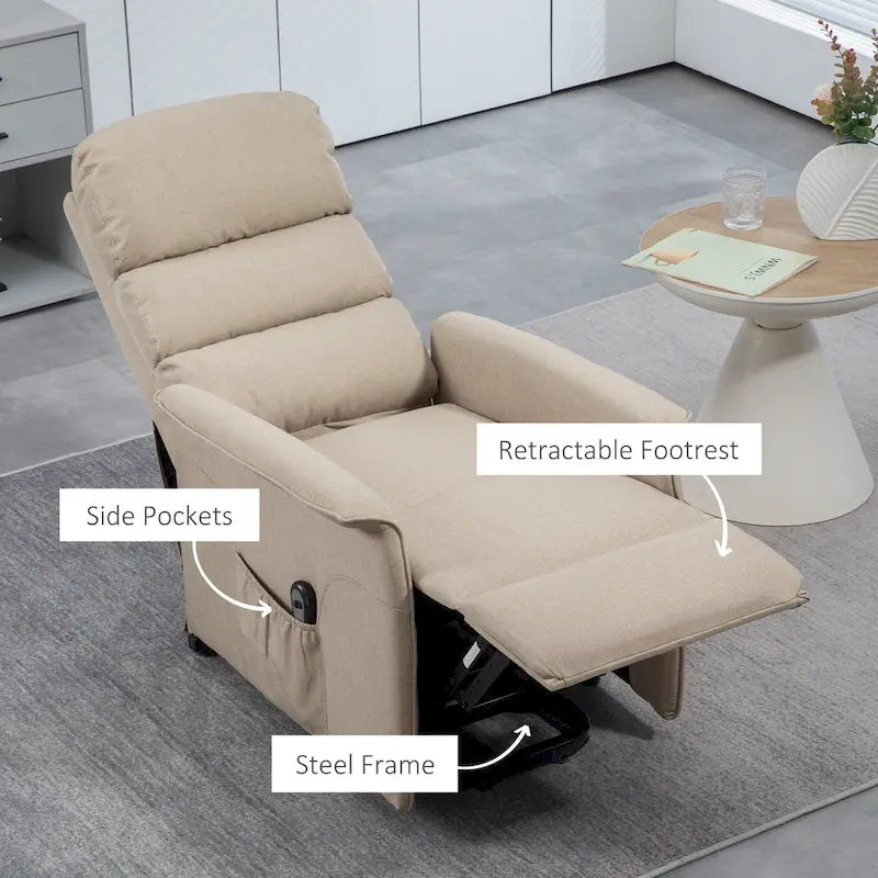 Fauteuil inclinable électrique pour personnes âgées, réglable en tissu, avec télécommande et poches latérales