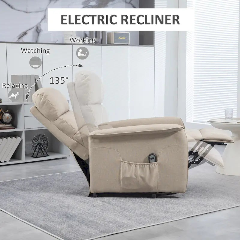 Fauteuil inclinable électrique pour personnes âgées, réglable en tissu, avec télécommande et poches latérales