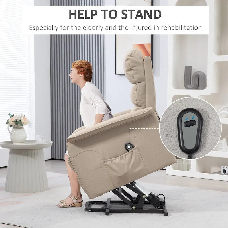 Fauteuil inclinable électrique pour personnes âgées, réglable en tissu, avec télécommande et poches latérales