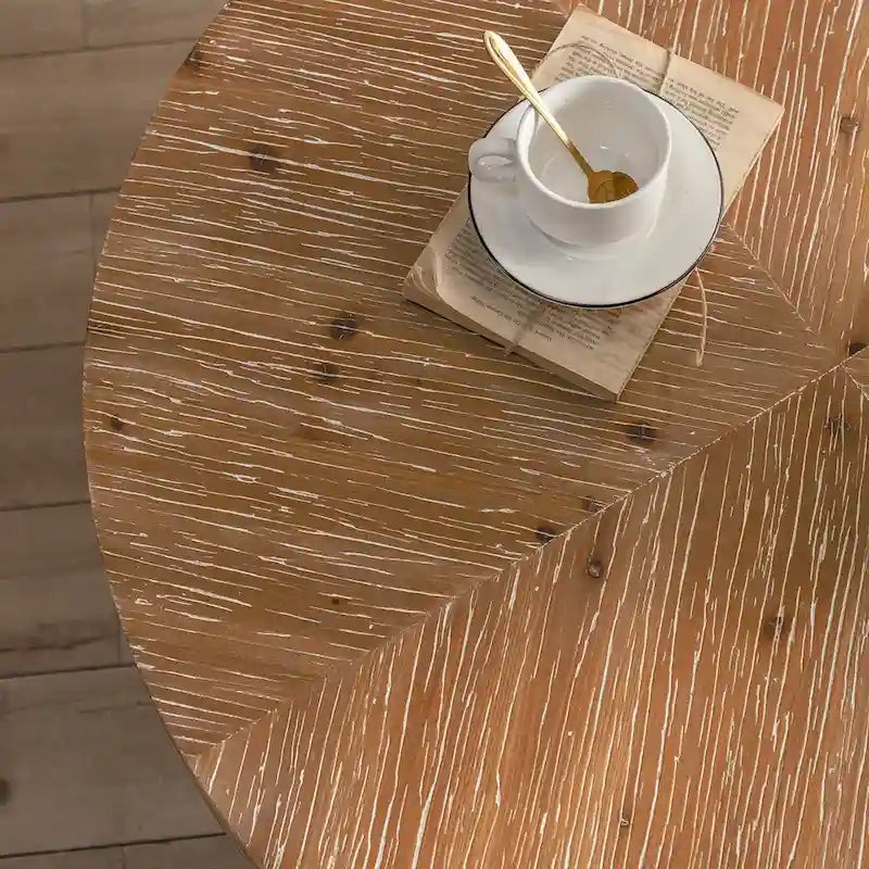 Table basse ronde à épissure rétro moderne, table basse simple avec plateau en bois de sapin et pieds croisés dorés, pour salon