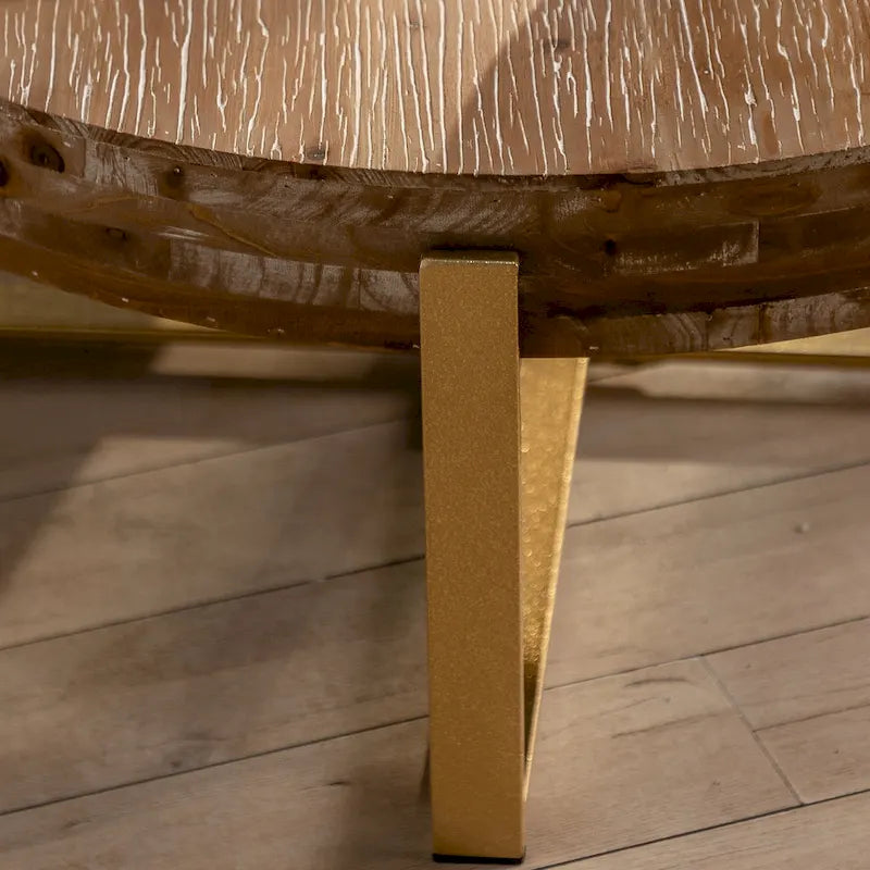 Table basse ronde à épissure rétro moderne, table basse simple avec plateau en bois de sapin et pieds croisés dorés, pour salon