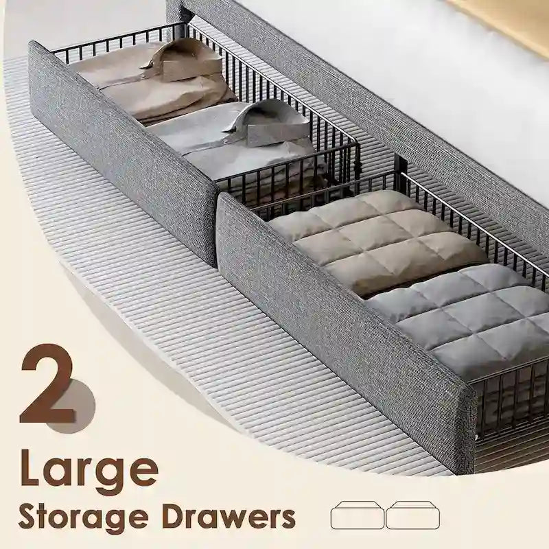Lit plateforme King Size avec station de recharge rapide et tête de lit de rangement, éclairage RVB, ports USB 20W