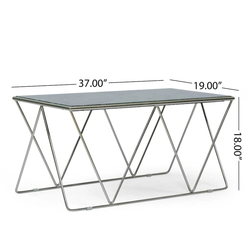 Table basse moderne et glamour fabriquée à la main avec plateau en marbre - 37.00 L x 19.00 W x 18.00 H