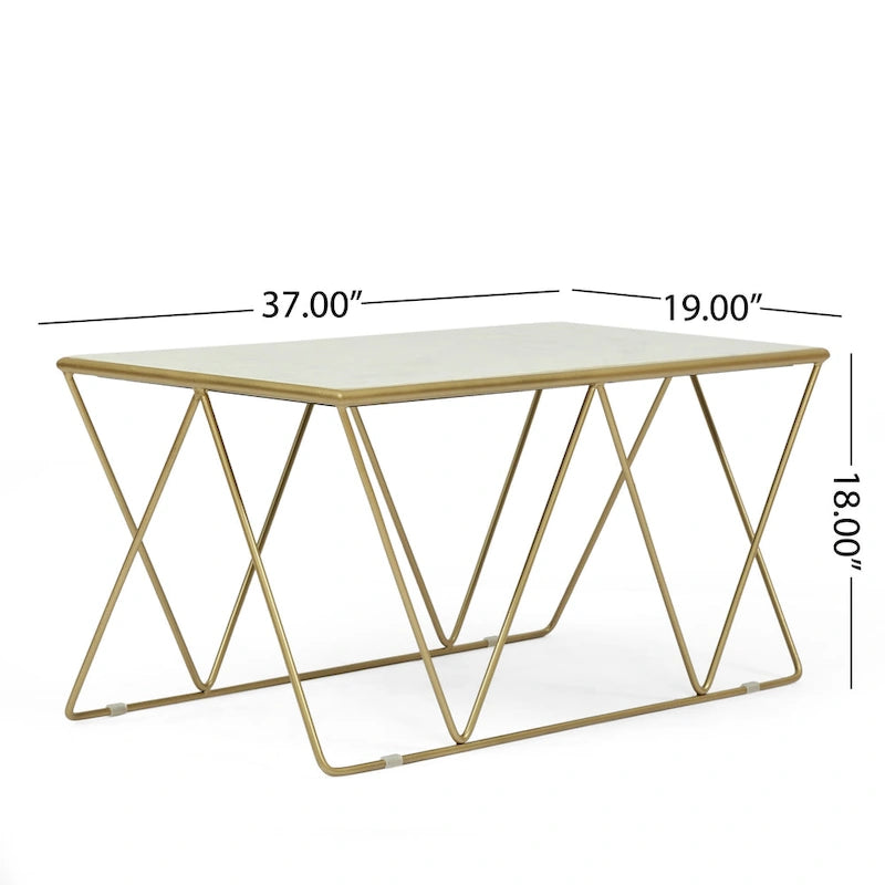 Table basse moderne et glamour fabriquée à la main avec plateau en marbre - 37.00 L x 19.00 W x 18.00 H