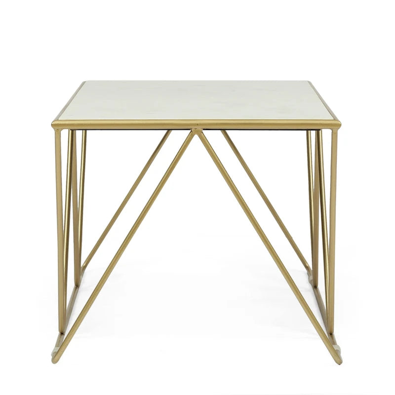 Table basse moderne et glamour fabriquée à la main avec plateau en marbre - 37.00 L x 19.00 W x 18.00 H