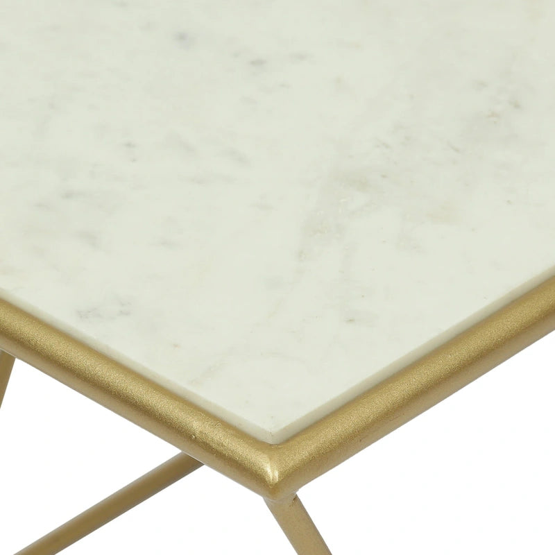 Table basse moderne et glamour fabriquée à la main avec plateau en marbre - 37.00 L x 19.00 W x 18.00 H