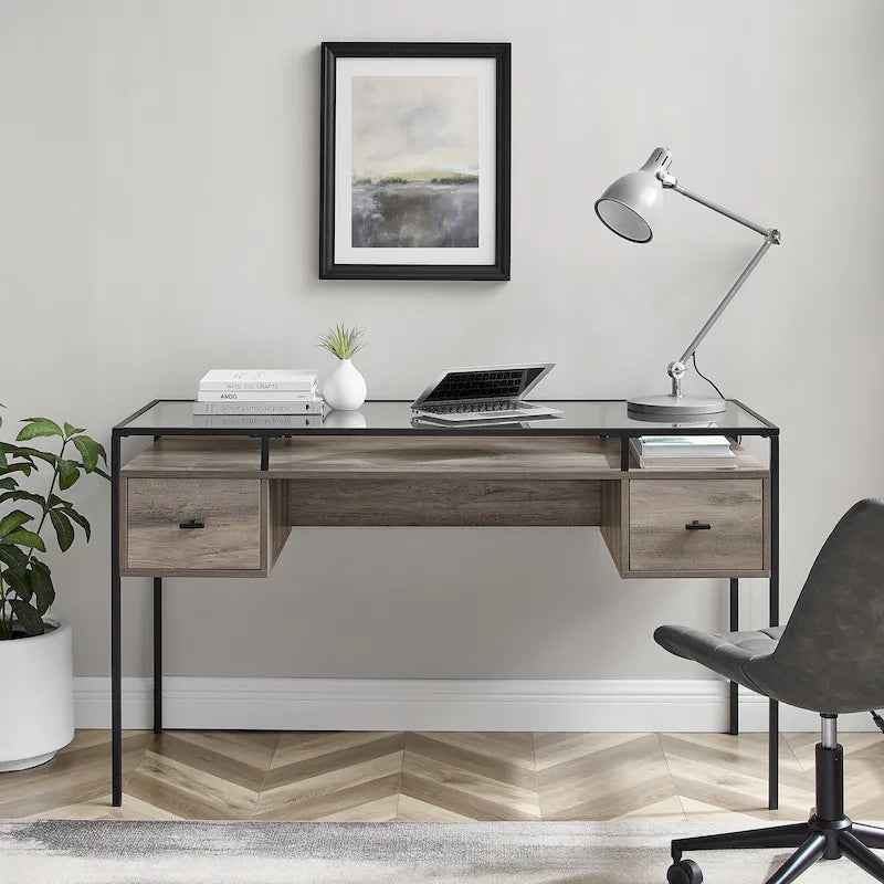 Bureau d'écriture avec plateau en verre de 56 pouces