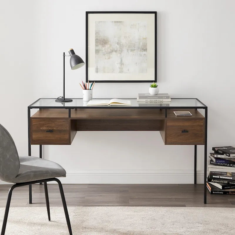 Bureau d'écriture avec plateau en verre de 56 pouces