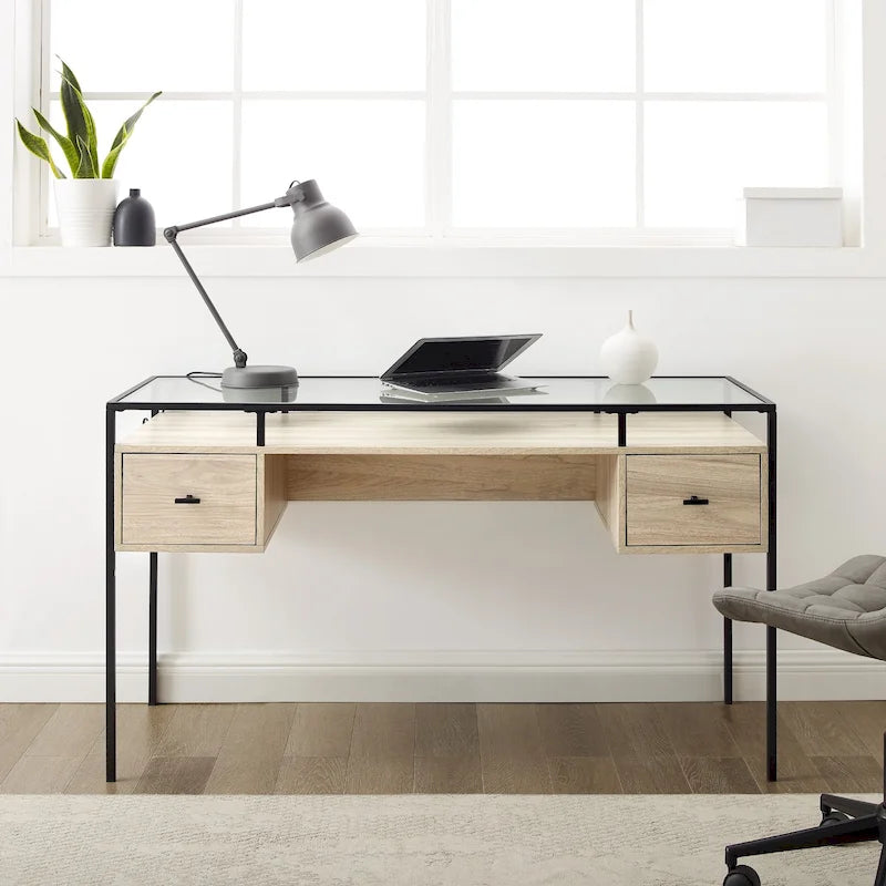 Bureau d'écriture avec plateau en verre de 56 pouces
