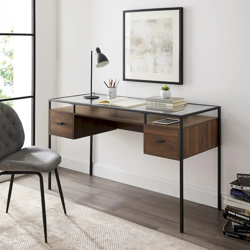 Bureau d'écriture avec plateau en verre de 56 pouces