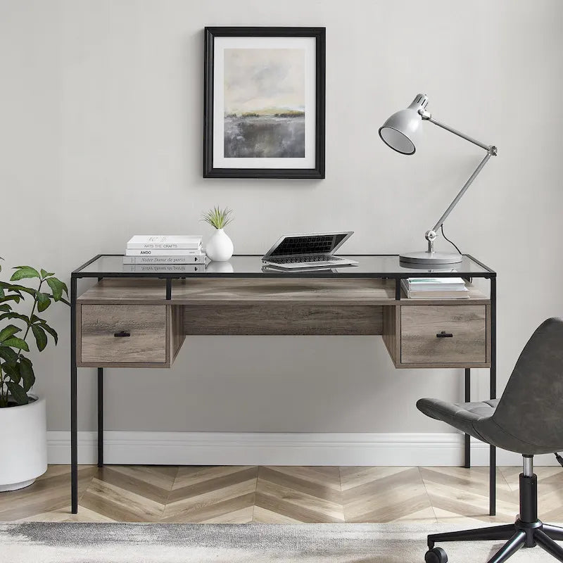 Bureau d'écriture avec plateau en verre de 56 pouces