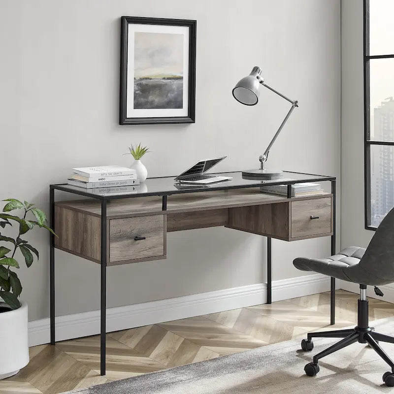 Bureau d'écriture avec plateau en verre de 56 pouces