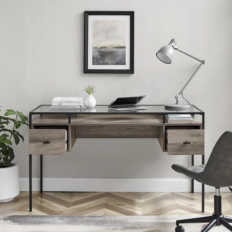 Bureau d'écriture avec plateau en verre de 56 pouces