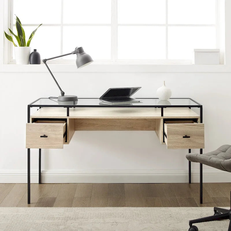 Bureau d'écriture avec plateau en verre de 56 pouces