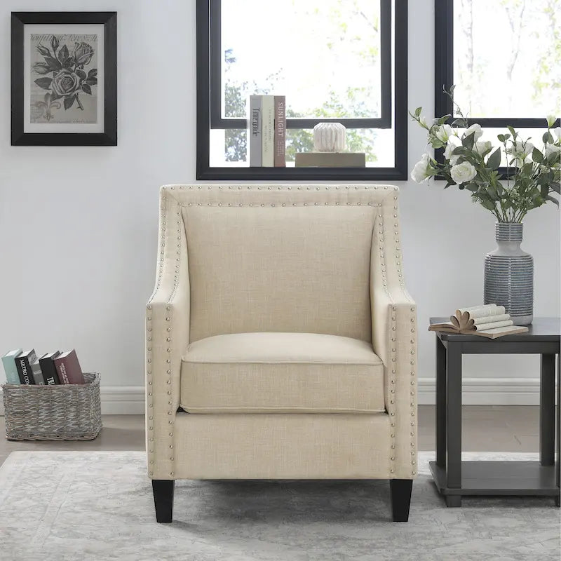 Fauteuil d'appoint Erica avec clous décoratifs chromés