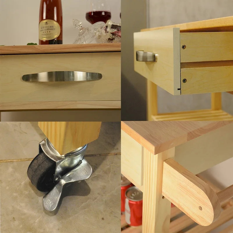 Desserte îlot de cuisine à roulettes, avec 2 tiroirs et étagères ouvertes – 114 x 43 x 89 cm