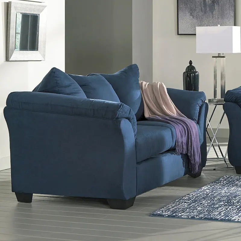 Causeuse dossier oreiller en microfibre bleu marine