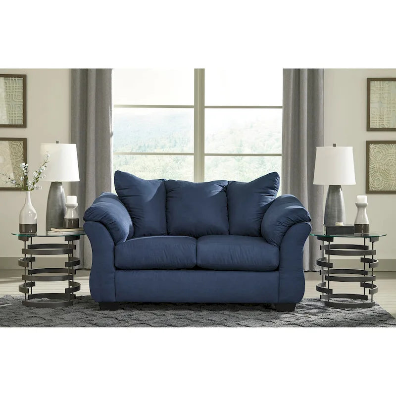 Causeuse dossier oreiller en microfibre bleu marine