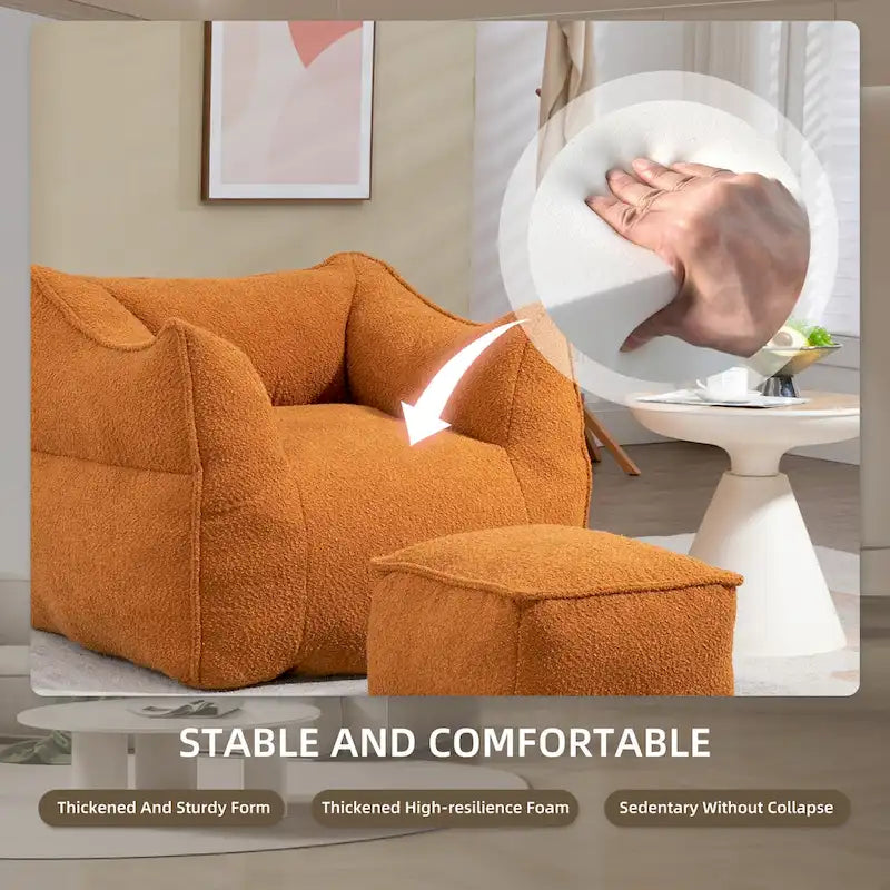 Pouf carré sans accoudoirs en tissu bouclé avec ottoman