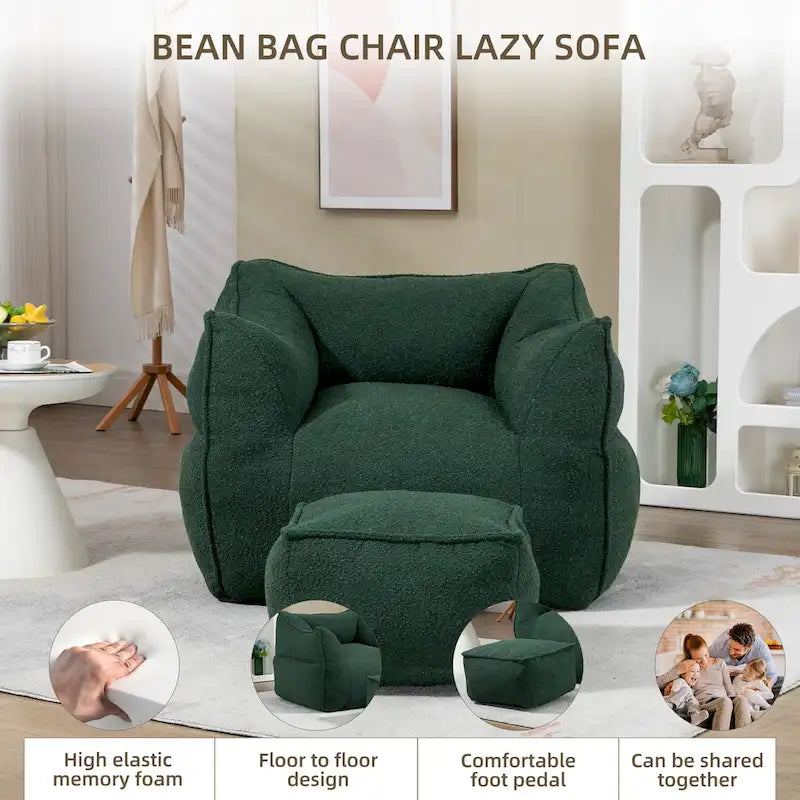 Pouf carré sans accoudoirs en tissu bouclé avec ottoman