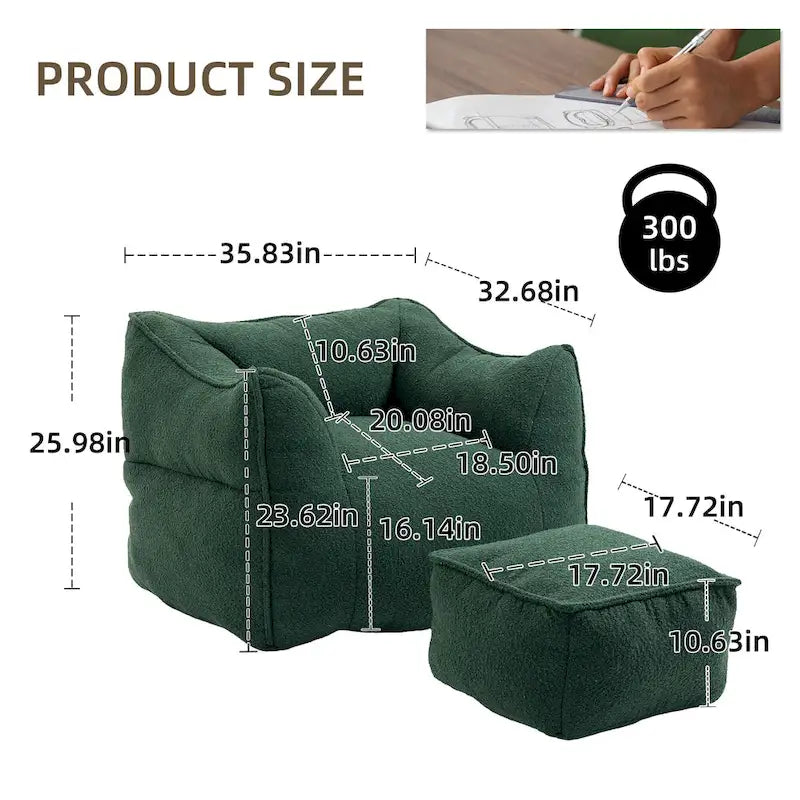 Pouf carré sans accoudoirs en tissu bouclé avec ottoman