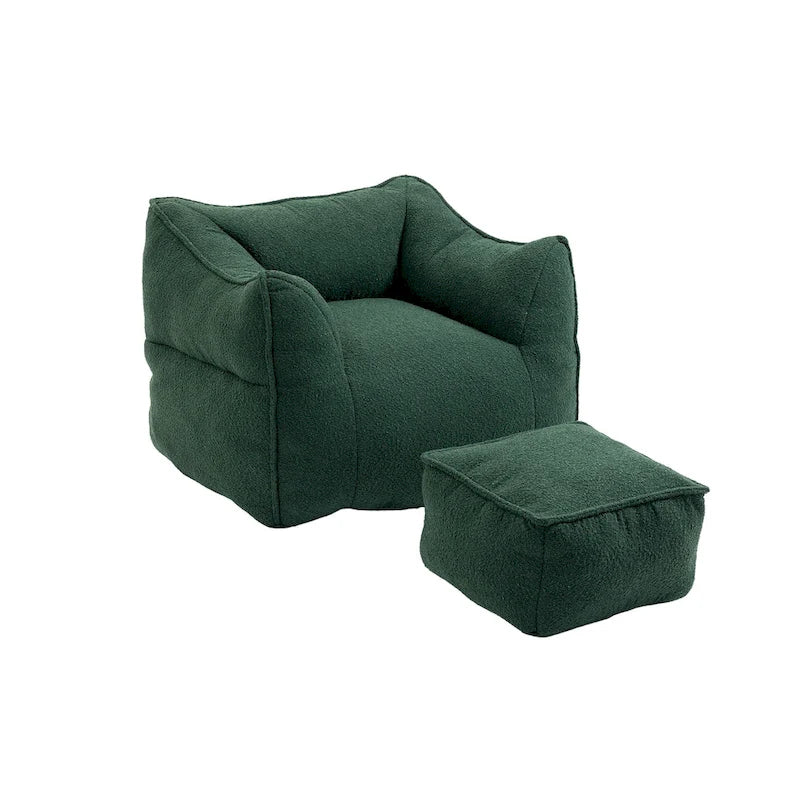 Pouf carré sans accoudoirs en tissu bouclé avec ottoman