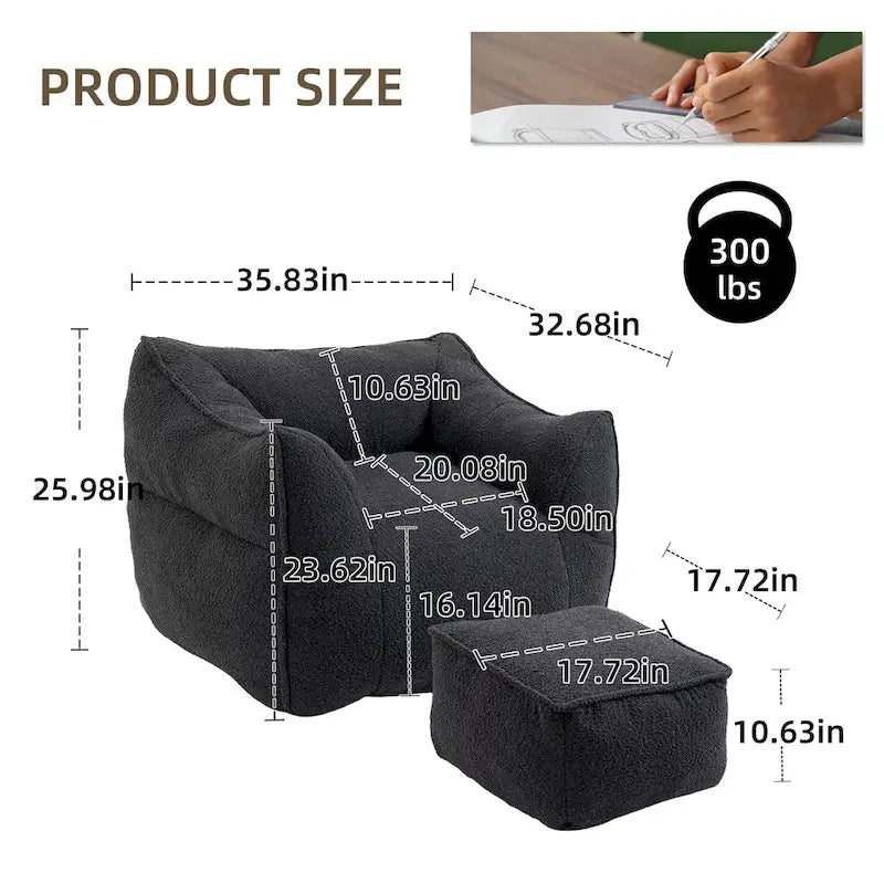 Pouf carré sans accoudoirs en tissu bouclé avec ottoman
