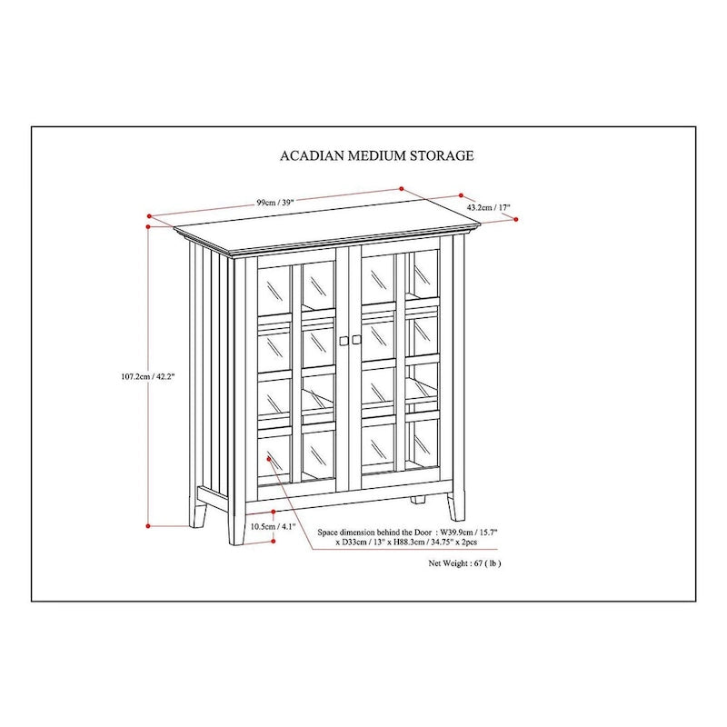 Armoire de rangement en bois massif Normandy de 39 po – 39 larg. x 17 prof. x 42,2 haut.