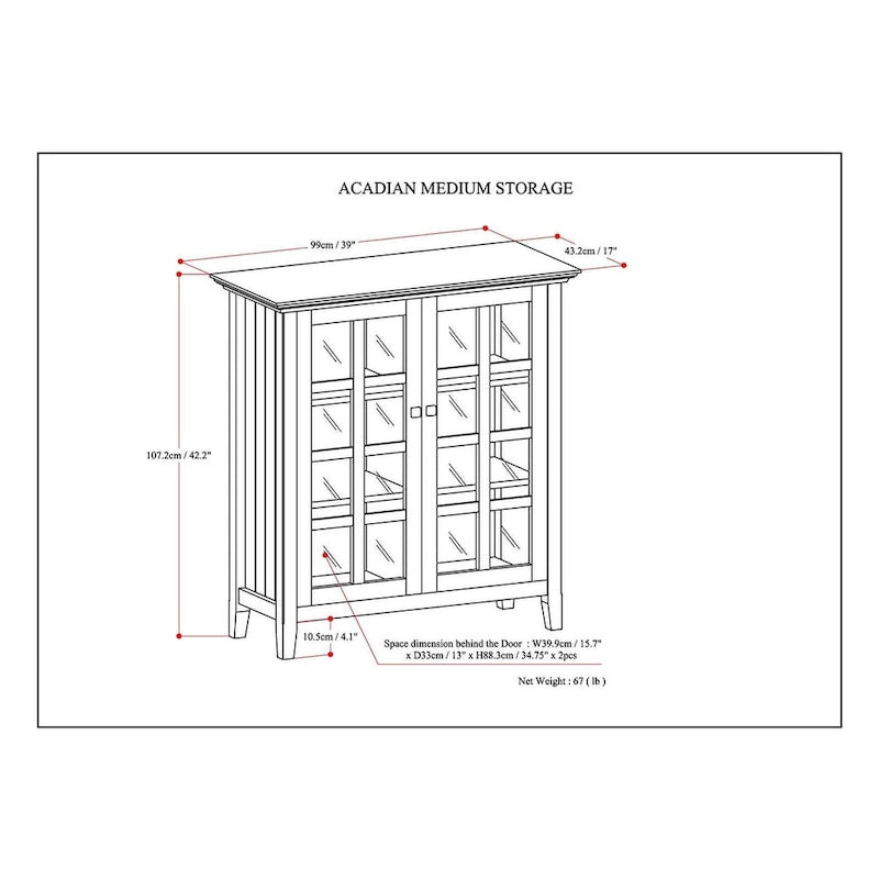 Armoire de rangement en bois massif Normandy de 39 po – 39 larg. x 17 prof. x 42,2 haut.