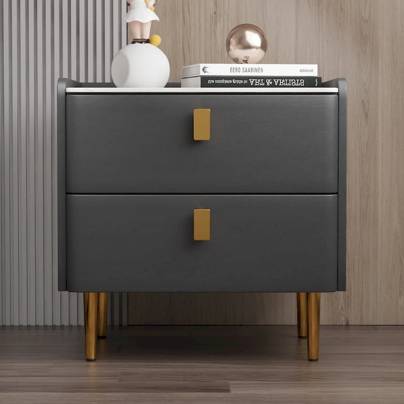 Table de chevet de chambre à coucher moderne de luxe en similicuir à 2 tiroirs