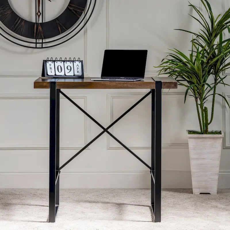 Bureau assis-debout en manguier et métal